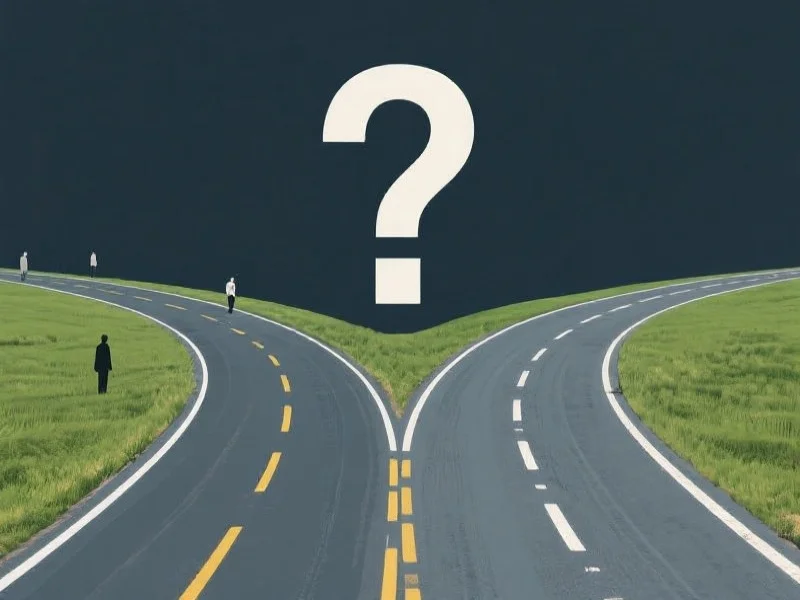 两条道路汇聚，象征选择